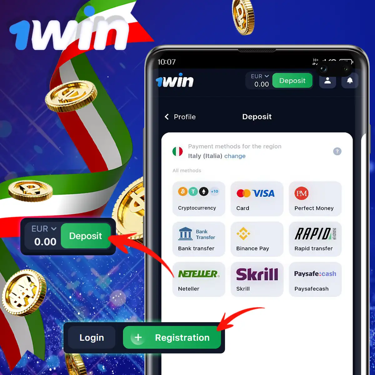 Come ricaricare il conto tramite l'app 1Win