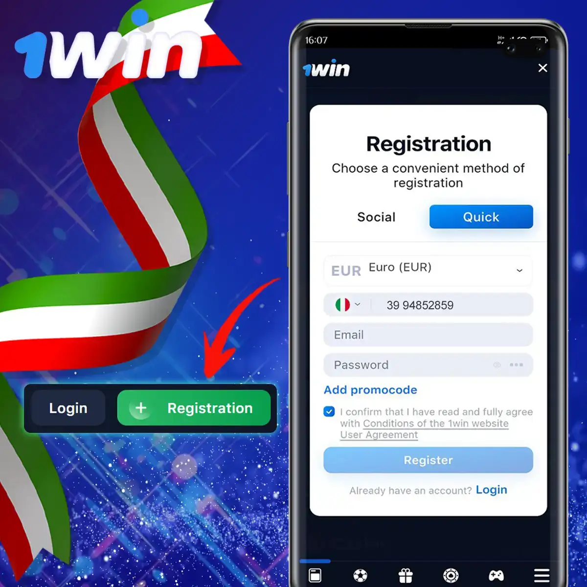 Come registrare l'app 1Win