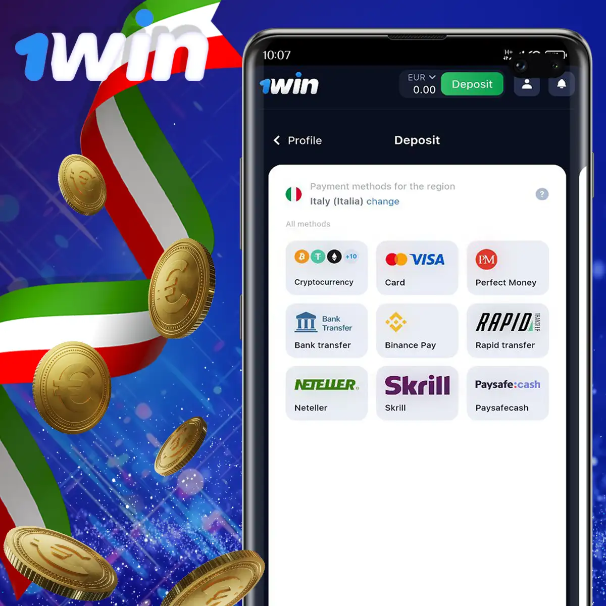 Opzioni di deposito disponibili presso 1 win