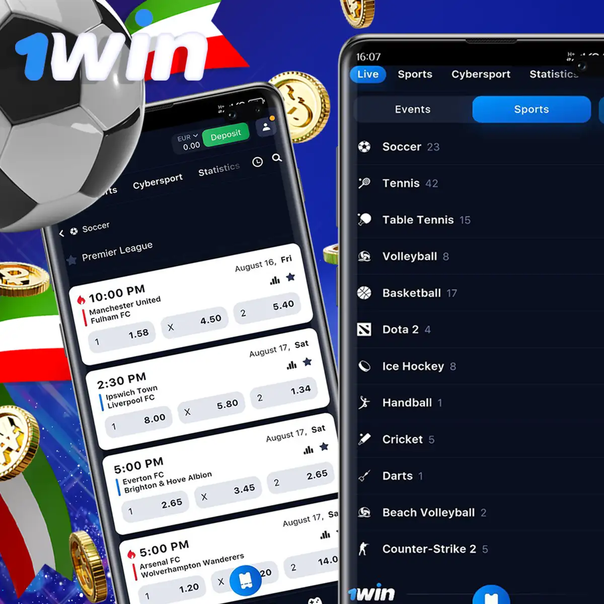 1Win i mercati delle scommesse sull'Italia